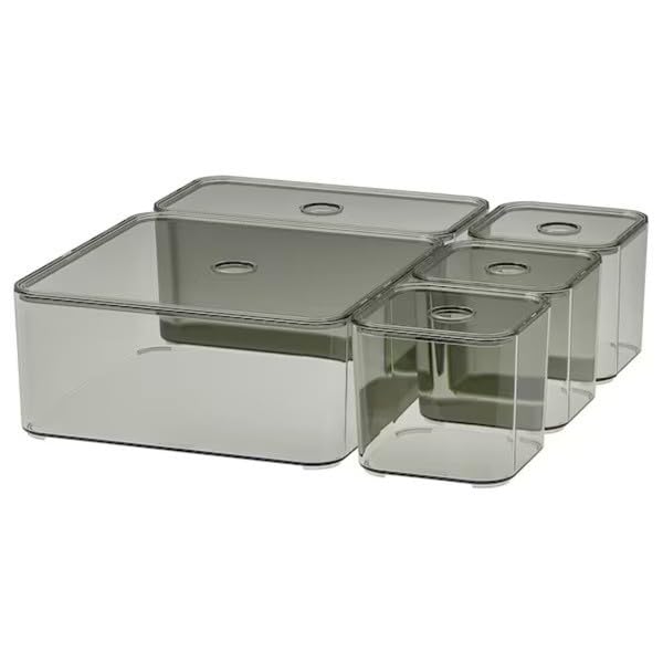 Ikea Godmorgon 504.002.70 Lot de 5 boîtes fumées avec couvercle Taille 9 ½ x 7 ¾ x 10 cm