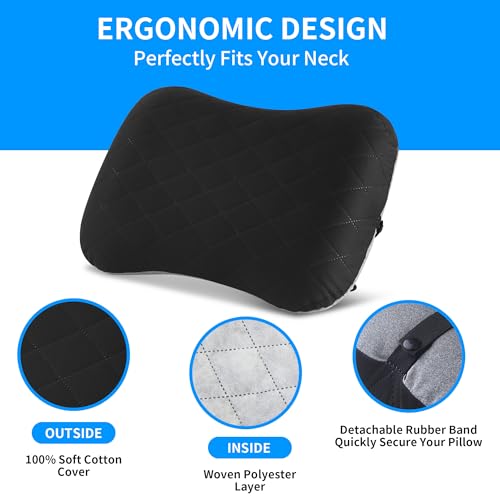 BUCOMTU Almohada Hinchable Almohada Camping Almohada Viaje Hinchable Almohada Playa para Viajes al Aire Libre,Camping,Senderismo,Playas de Mar (Negro) - imagen 7