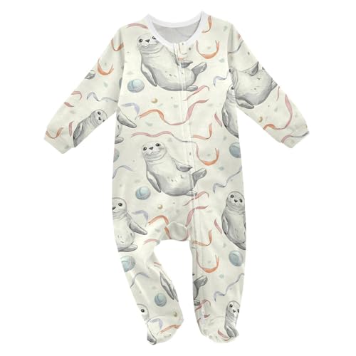 vvfelixl Baby Blay One Piece Footies Cute Seal Heading Ball Baby Onesie Sleepers Cotton Clothes for 9-12 Months