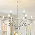 30" Brushed Nickel Chandelier, 9-Light Industrial Chandelier for Dining Room Lighting Fixtures Hanging, Pendant Lights for Kitchen Island, Kitchen Island, Bedroom and Entryway (Bulbs Not Included)