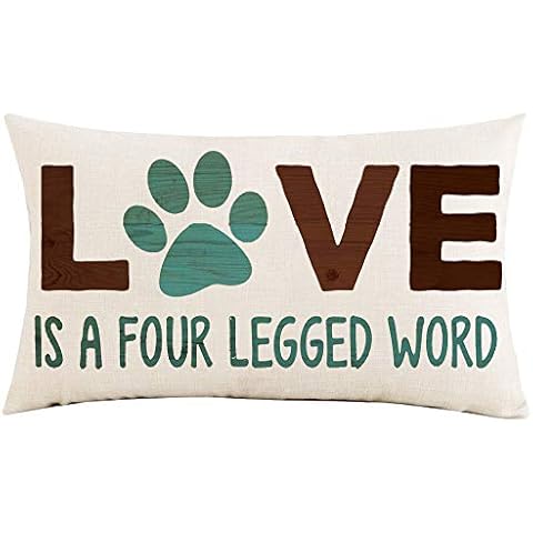 Jimrou Throw Pillow Cover 12x20inches to Pet Dog Lover Love is A Four Legged Word Retro Wood Grain Font Cotton Linen Decorative Home Sofa Chair Car Lumbar Throw Pillow Case Cushion Cover Cover
