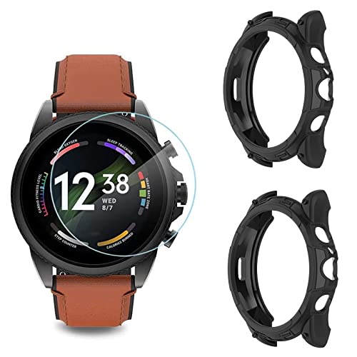 MWOOT Compatibile con Fossil Gen 6 44mm Smartwatch Pellicole in Vetro Temperato 4 Pezzi e Custodie Protezione in Silicone 2 Pezzi, Anti Graffi Pellicole Protettive per Protezione Schermo