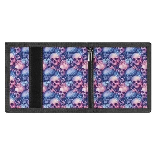 Romantic Flower Skull Print Wallet for Men, 8 Credit Card Holder Slim Minimalist Front Pocket Small Mens Bifold Wallets3