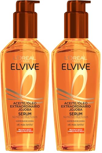 L'Oréal Paris Aceite Tratamiento Sublimador Para El Cabello, Para Todo Tipo de Pelos, Elvive Aceite Extraordinario de Jojoba, 100 ml (Paquete de 2)