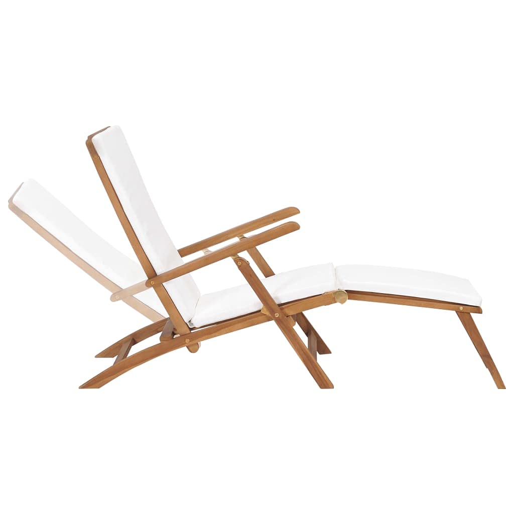 vidaXL Sedia a Sdraio con Cuscino Bianco Crema Legno Massello di Teak