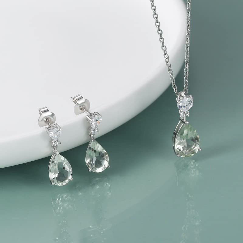 Kemstone Sterling Silver Natural Green Amethyst Earrings with White Zircon Accents Wedding Earrings4