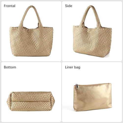 Image of Woven Tote Bag Womens Purse Vegan Leather Shoulder Handbags Fashion Summer Beach Tote Bags Large Travel Totes