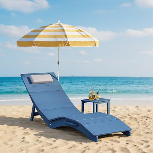 Image of Stoog Folding Pool Lounge Chair, HIPS Outdoor Anti-Floating Recliner with Headrest, Pool Chairs for Hotel, Beach & Sun Decks, Blue