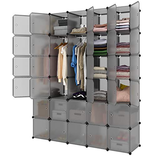 30-Cube Wardrobe Storage Organizer Large Gray DIY Stackable Easy Assemble Plastic Steel Frame Decorative Modular Clutter-Free Closet Wardrobe Yarn Stash for Homes, Living Rooms, and Gardens