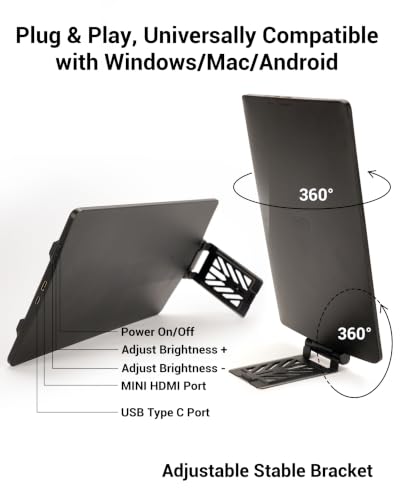 Image of Laptop Screen Extender 14 inch FHD IPS Dual Portable Screen for Laptop | 360 Rotation, Adjustable Stand, 1.34lbs Ultra-Slim Lightweight,Plug & Play, Mini HDMI /USB Type-C, Windows /Mac /Android