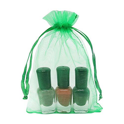 Image of HRX Package 100pcs Organza Drawstring Bags Green, 4 x 6 inch Candy Mesh Gift Bags Jewelry Pouches Small Christmas Sachet