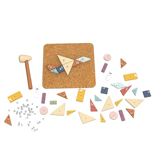 Image of SPEEDY MONKEY Hammer & Nail Game for Kids 36m+ Wooden Pounding Toy Set | wooden corkboard, flash cards, nails, hammering & pounding toys, hand-eye coordination, creative focus, STEM imaginative play