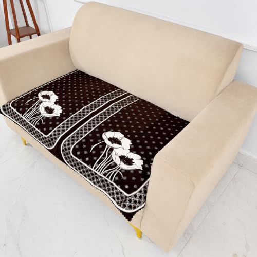 Image of Homerz Premium Chenille Fabric Sofa Cover | Soft, Durable & Dustproof | Decorative Couch Cover (Florida Coffee, 2 Seater, Only Seat Cover)