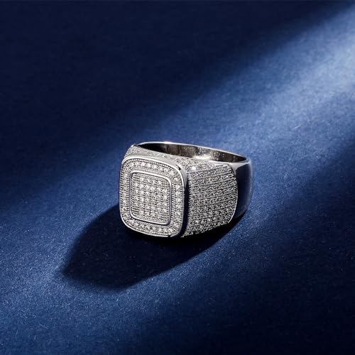 JINAO Men Ring 14K Gold Plated Cluster Iced Out Lab Simulated Diamond Band Micropave Bling Wedding Pinky Ring for Women3