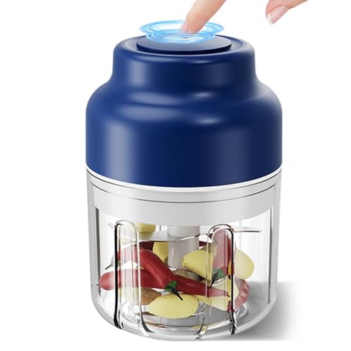 Upgrade Electric Garlic Chopper, Electric Mini Food Processor Portable Veggie Cutter Chopper, USB Rechargeable Wireless Food Chopper with 6 Blades for Mashing Garlic, Chili, Onion, Fruit, Meat Ginger