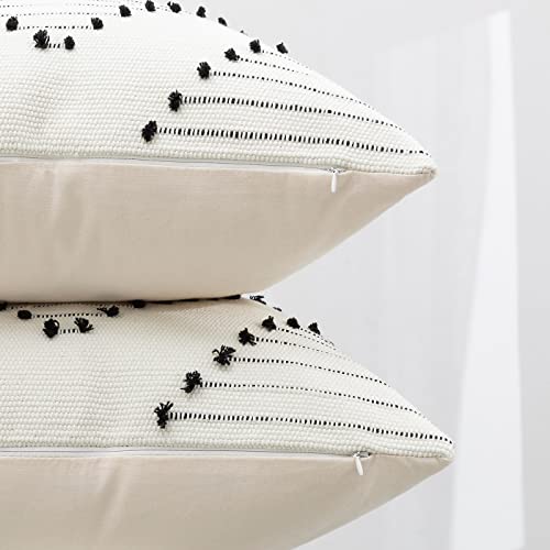 Blue Page Boho Throw Pillow Covers, Black And Cream White, Set Of 2 Modern Farmhouse Accent Home Decor, Neutral Woven Decorative Pillow Covers For Couch/Bed #TOP6