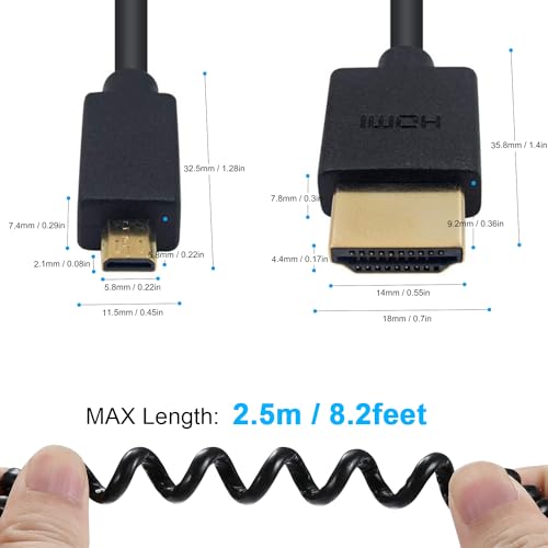 Image of Duttek HDMI to Micro HDMI Cable, Extreme Slim and Flexible, 1080P /4K /3D Support for GoPro Hero 8 /7 Black, Sony A6500 /A7, Canon Camera (2.5M /8.2FT)