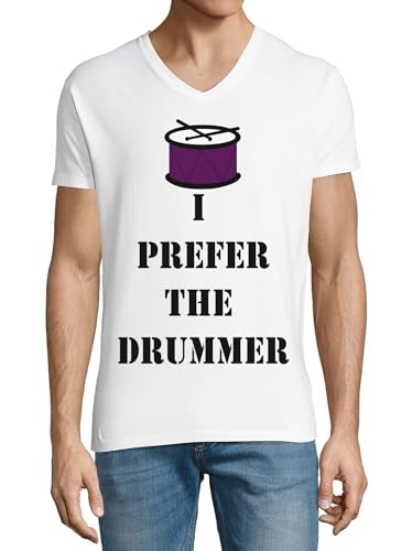 T-shirt blanc I Prefer The Drummer col V pour look décontracté