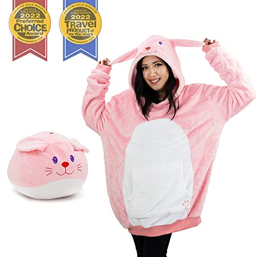 Image of Plushible Wearable Hooded Blanket for Adults, Oversized Hoodie with Sleeves & Pocket, 2-in-1 Comfy Hoodie Blanket Pillow - Bunny