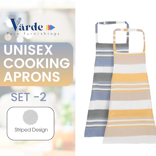Image of Unisex Cooking Aprons | Waterproof Apron | Striped Design with 2 Front Pockets & Adjustable Neck Strap | Durable, Oil & Stain Resistant | Chef Apron for Cooking