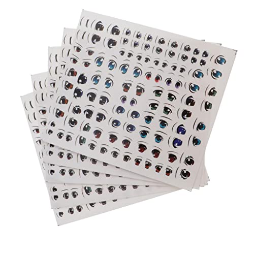 HiaiLouse 5枚セット 漫画風 ドールアイ かわいい 水転写デカール 手作り DIYアクセサリー 表現豊か 人形の目 面白い 個性的 クラフト用品 粘土人形、ぬいぐるみ、人形作りに適用, 15x13cm