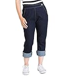 Die Charlie Caprihose aus Jeansstoff ist mit ihrem High Waisted Bund die perfekte Hose für ein sommerliches Retro Outfit! Gesamtlänge ca. 82cm Mit ca. 8cm breitem, umgeschlagenem Hosenbund Seitliche Eingrifftaschen Ca. 4cm breiter High Waisted Bund mit seitlichem Metallknopf zu schließen Ein Reißverschluss, unterhalb des Knopfes, verläuft in die Eingrifftasche Gerader, schmaler Schnitt Hinten am Bund mit Hell Bunny Logoflag Rückseitige Abnäher und der Stretchanteil im Jeansstoff sorgen