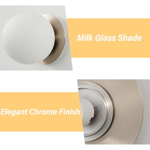 Image of Modern Nickel Globe Wall Sconce，Single Light with Milk Glass Shade | 6 inch Minimalist Spherical Vanity Sconces,Contemporary Small Brass Ball Lights Fixture for Entryway Bedside Bathroom,E26 Base