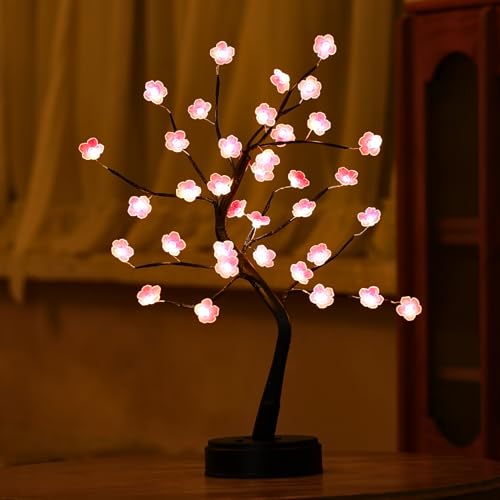Cherry Blossom Bonsai Tree Light Lamp, 36 LED Tree Lamp Japanese Decor Battery and USB Plug in Tabletop Lighted Tree Table Lamp Indoor Modern Home Decor(Warm White)