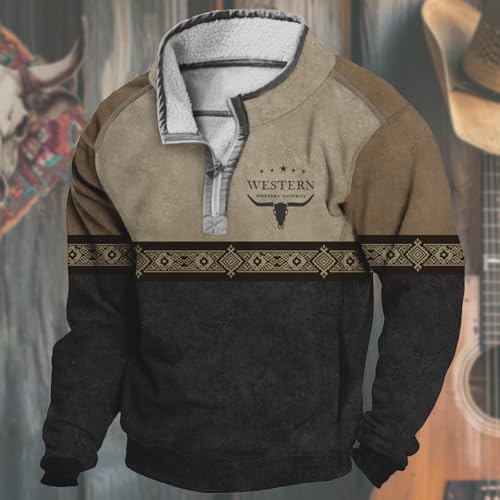 MARSVOVO Vintage Western Aztec Mens Quarter Zip Pullover Fall Cowboy Sweatshirts Fleece Lined Cool Jackets with Pocket2