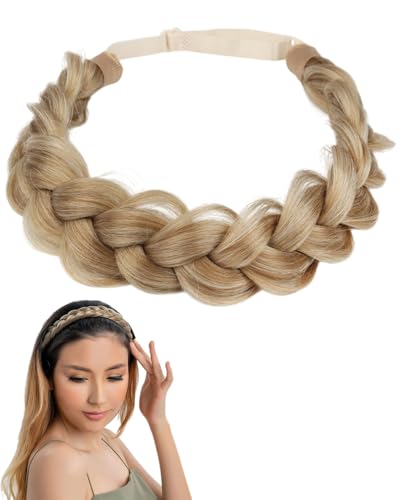 FUGLUS Extension per capelli a treccia classica Chunky Wide Plaited Wedding Fluffy Braids Wig,Fasce moda donna,con trecce intrecciate e trecce elastiche,Women Girl Beauty Accessory (Biondo naturale)