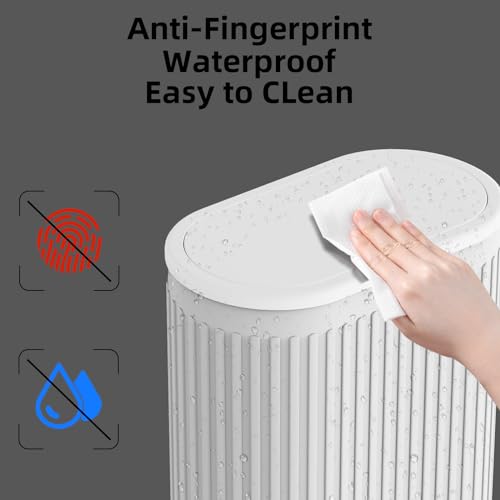 Image of KSSKSS 1.8 Gallons Small White Bathroom Trash Can with Lid, Slim Bathroom Garbage Bin, Removable Liner Bucket, Dog Proof Trash Can with Pop-Up Lid for Bedroom,Toilet