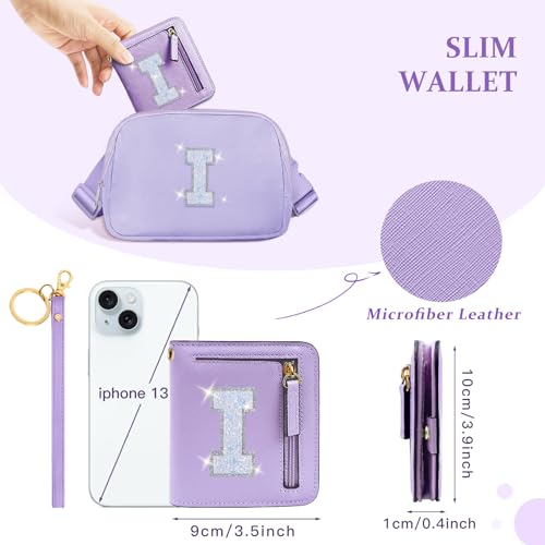 Image of COSHAYSOO Initial Wallet RFID Small Bifold Slim Letter Wallet for Women Teenager Girls Travel Daily Necessities Credit Cards Money Cash Coin Organizer, Purple, Compact, I