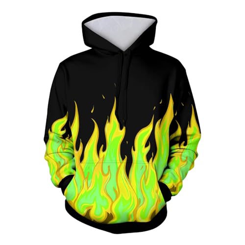 Sinzelimin Men and Women Hood Pullover Sweatshirts Fashion 3D Flame Print Long Sleeve Loose Comfy Hoodies Tops Unisex Outfits