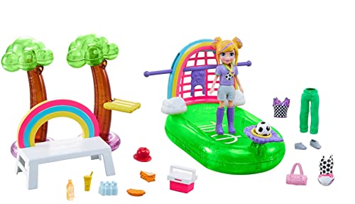 Polly Pocket Soccer Splash Pack mit 7,6 cm Polly-Puppe, Feld/Pool, Ballstartfunktion, Regenbogennetz, Ball und Mode-Accessoires, tolles Geschenk für Kinder ab 4 Jahren