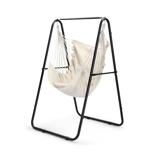 ONCLOUD Hammock Chair with Stand, Hanging Chair with Cusions, Indoor Outdoor Hammock Swing Chair with Sturdy Frame, for Patio, Balcony & Bedroom (Full Set)