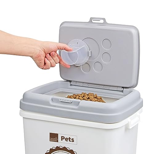 Taylor & Brown 40L/15KG Airtight Pet Food Storage Container Flip Top Locking System With Integrated Scoop Plastic Birds Pet Dog Cat Animal Dry Food Dispenser Bin, White/Grey - 4