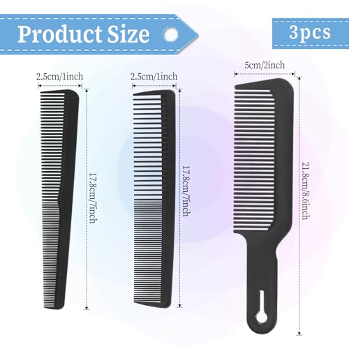 Barber Comb Set for Men & Women, 3 Pcs Hair Cutting Comb, Black Carbon Fiber & Plastic, Fine & Wide Tooth, Anti Static, Heat Resistant