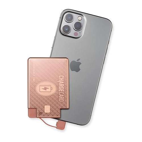 AquaVault ChargeCard Ultra Slim 2300mAh Rechargeable Wallet Power Bank | Portable USB-C + Micro USB Travel Charger | Steel Emergency Pocket Battery for iPhone 16/15/14/13/12 & Android – Rose Gold