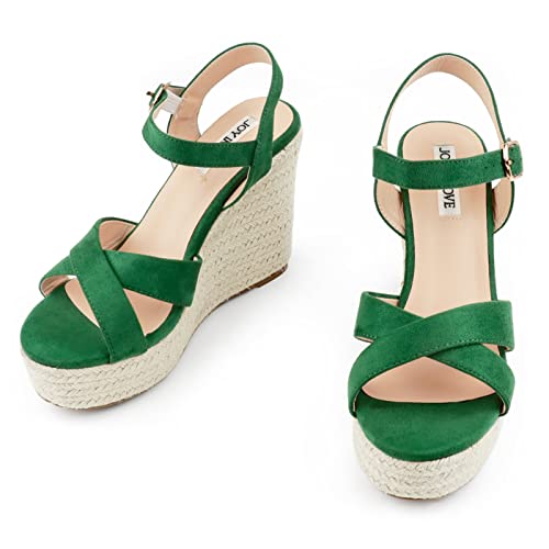 Image of JOY IN LOVE Womens Espadrilles Wedge Sandals Platform Heels Ankle Strap Open Toe Buckle Sandals