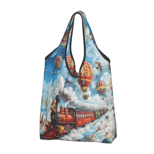 Sac d'épicerie réutilisables noir cabas de course motif montgolfière 3 PCS