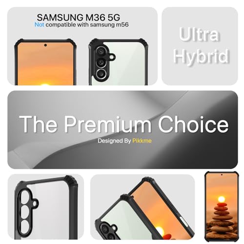 Image of Pikkme Back Cover for Samsung Galaxy M36 5G | Ultra Hyrbid | Full Camera Protection | Raised Edge | Crystal Clear Transparent Bumper Case (Black)