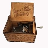 MINGZE Boîte à Musique en Bois Boîte, Variété de Styles Thème Boîte à Musique, Sculpté à manivelle Antique pour Enfants Anniversaire/Noël (Merry Christmas)