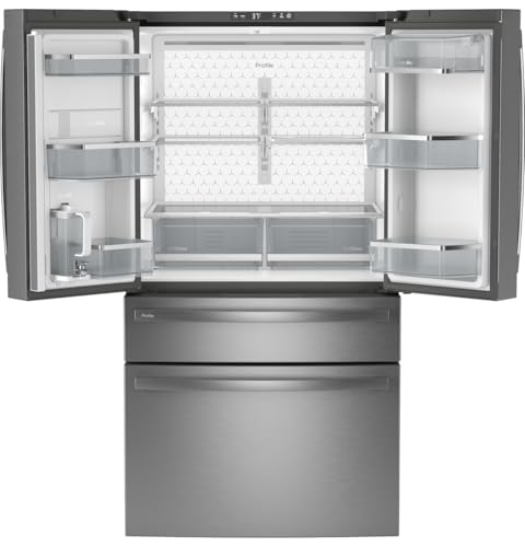 Image of GE Profile PJE23BYWFS 23.1 Cu.Ft Counter-Depth French Door Refrigerator - Stainless Steel, Internal Water Dispenser, TwinChill Cooling, LED Lighting, Adjustable Shelves