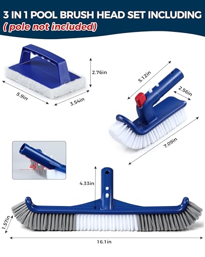 image for Snuvid 3-in-1 Full-Coverage Pool Brush Head Set - Includes 17.5