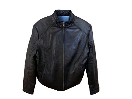Boston Harbour Men's Leather Bomber with Stand Collar, Black, Medium