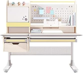 FCD Large Ergonomic Multi Function Real Wood Adjustable Kids Study Desk Drafting Table Book Shelf & Hutch (Without Chair)