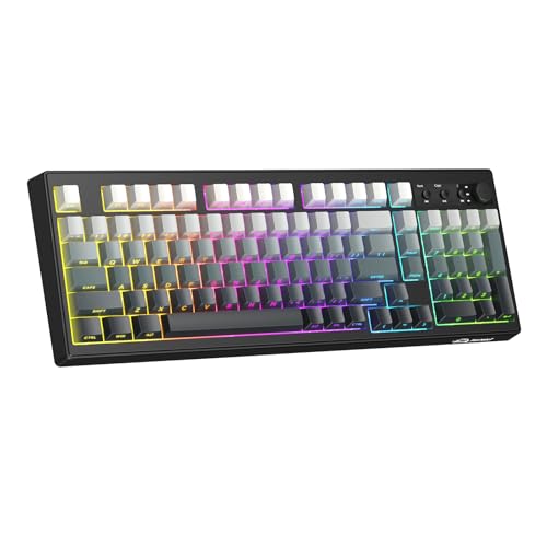 ZIYOU LANG K100 Teclado Gaming Inalámbrico Layout US, Conexión Tri-Modo (BT/2.4G/Cable) Teclado de Membrana con Perilla, 102 Teclas PBT Gradiente, 4000mAh RGB Backlit, para PC/Mac - Luz de la Luna