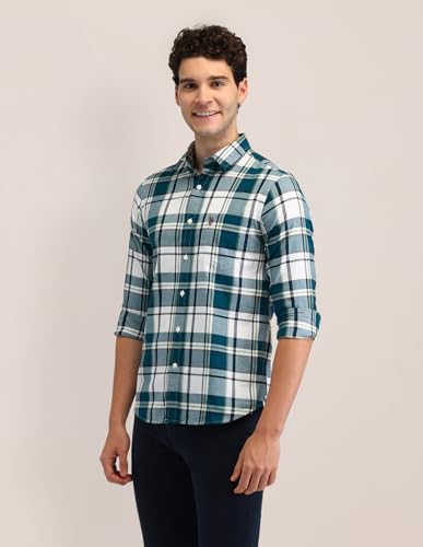 Image of U.S. Polo ASSN. Checked Tailored Fit Shirt for Men - 100% Cotton, Breathable & Comfortable, Full Sleeves Casual Shirt for Men