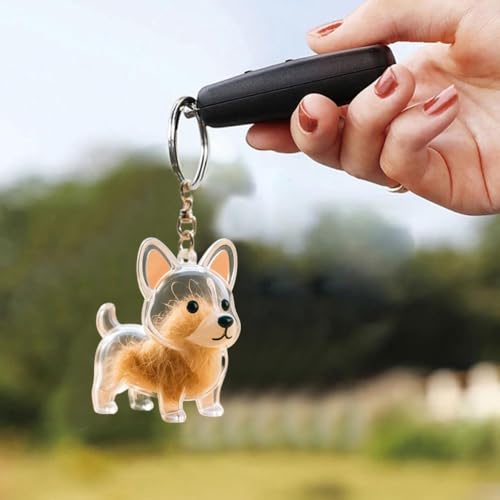 Hundehaaraufbewahrungs-Schlüsselanhänger, transparenter Kunststoffanhänger, Haustier-Memory-Kollektion für Taschen (Liegende französische Bulldogge)