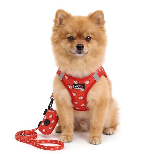 THAIN 犬用ハーネスリードセット 御洒落 通気性いいメッシュ素材 反射テープ付き 可愛い達磨柄 猫 ハーネス リード 胴輪 超小型犬 小型犬に向け 調節可能 ペット用品 (XS) - THAIN - 商品画像